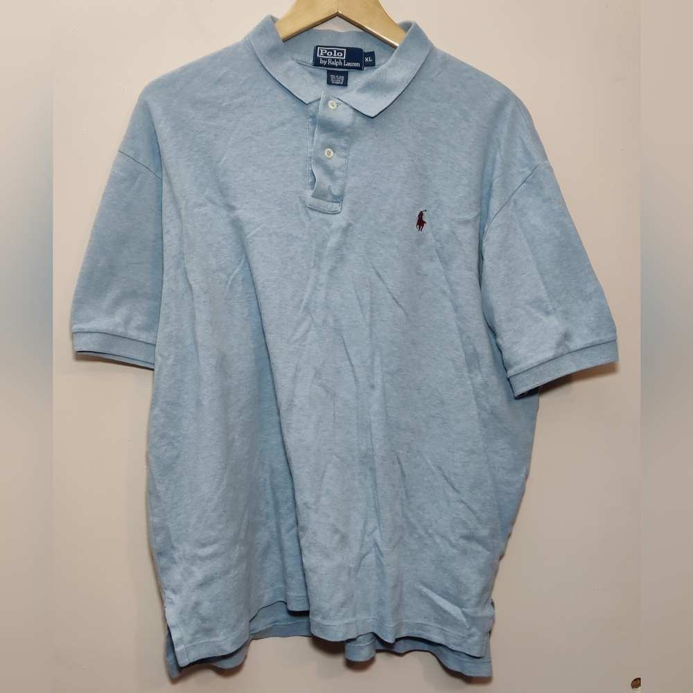 Polo Ralph Lauren Mens XL Polo Shirt Sky Blue Cotton Purple Pony Classic Fit